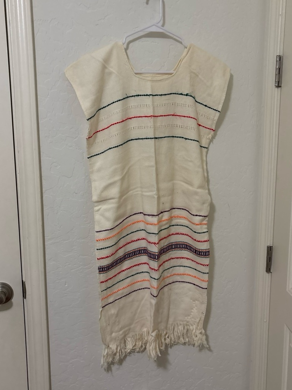 Vintage Huipil dress Cream & colorful embroidered dress with embroidery #embroid